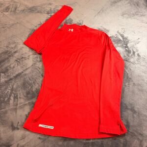 Under Armour ColdGear Mock Neck Fitted Shirt Red Womens Sz S Compression Active